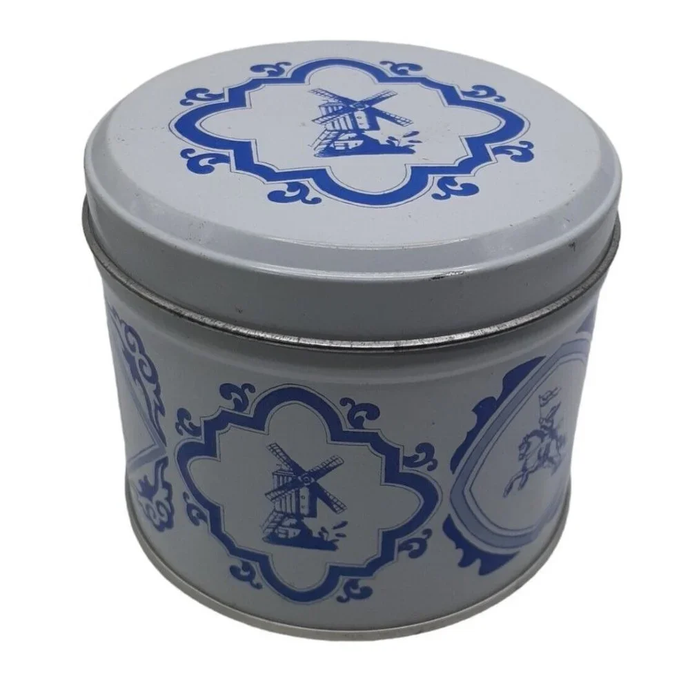Collector Tin Holland Dutch Cookie Candy Windmills Netherlands Delft Vintage